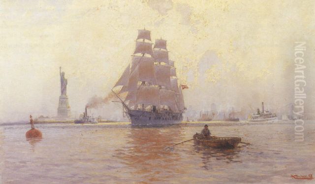 New York Harbor Oil Painting by Alexander Kircher