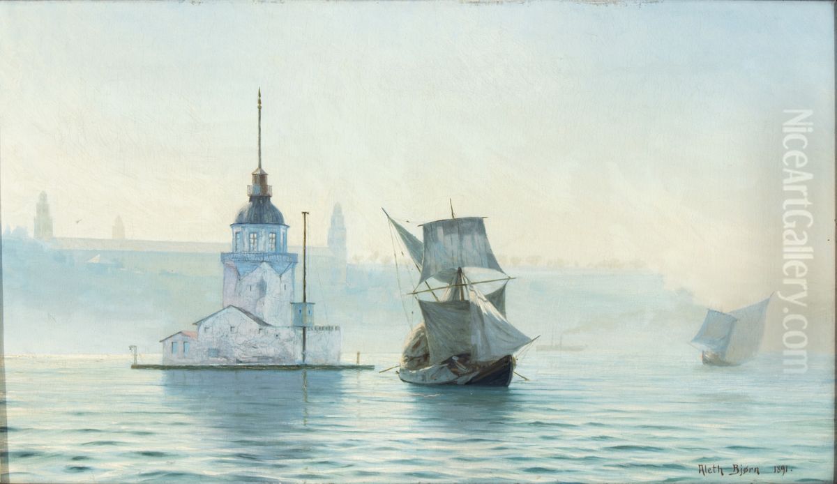 View towards the Leander's Tower, Bosporus Oil Painting by Aleth Bjorn
