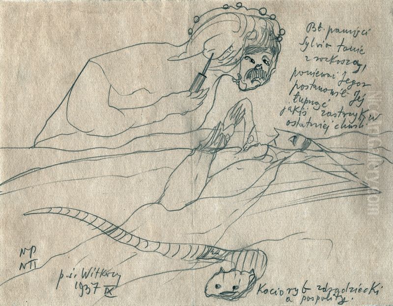 Bl. pamieci Sylvia tonie z rozkoszy Oil Painting by Stanislaw Ignacy Witkiewicz (Witkacy)