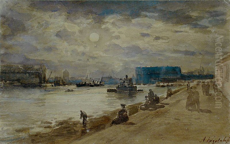 Moonlit Night in St. Petersburg Oil Painting by Alexey Bogolyubov