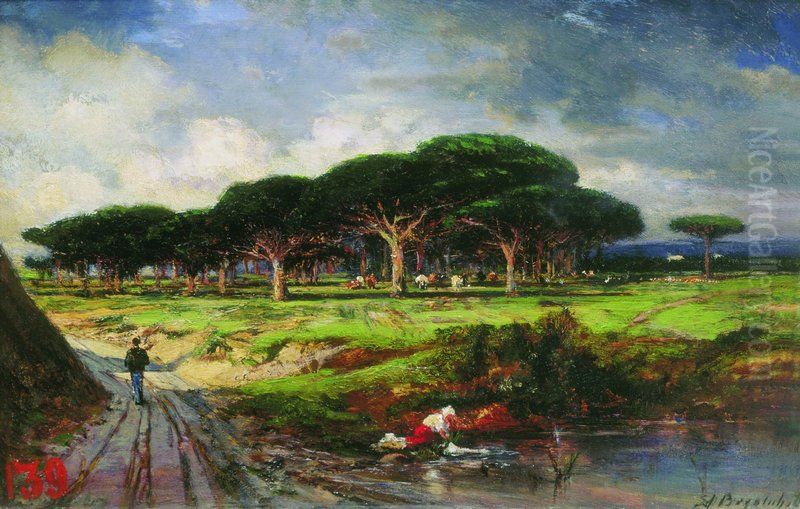 Pine Forest near Menton Oil Painting by Alexey Bogolyubov
