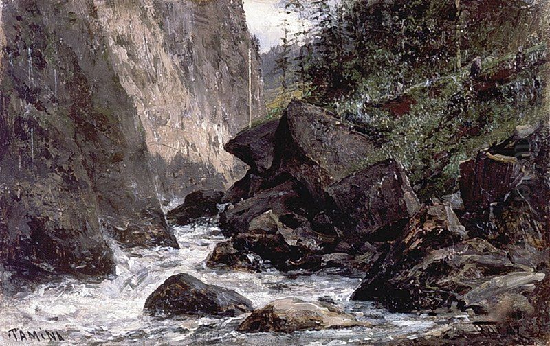 River in Ragaz Oil Painting by Alexey Bogolyubov