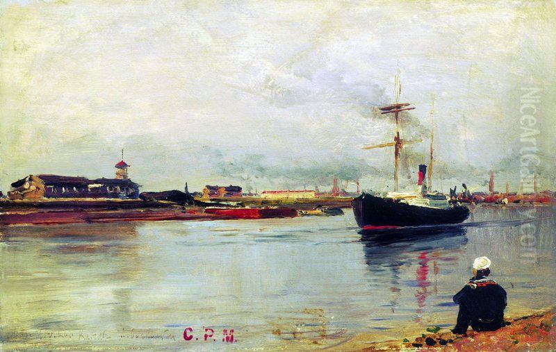 Sea Canal in St. Petersburg (2) Oil Painting by Alexey Bogolyubov