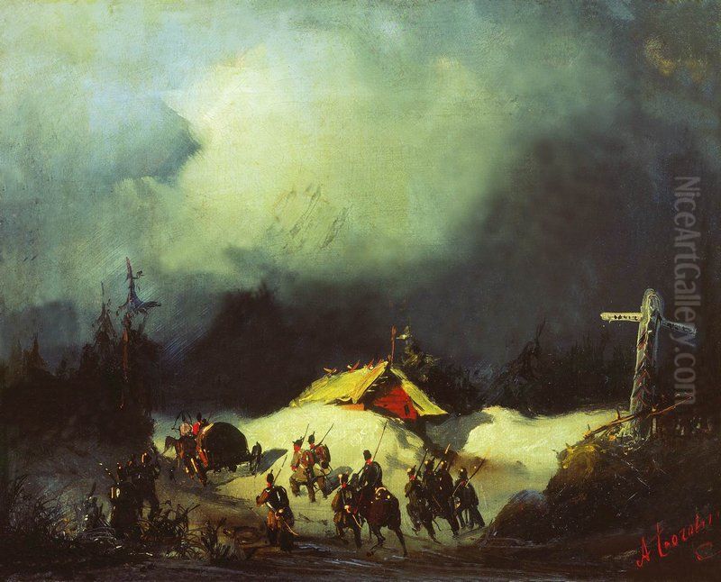 The departure of the Decembrists into exile in Finland Oil Painting by Alexey Bogolyubov
