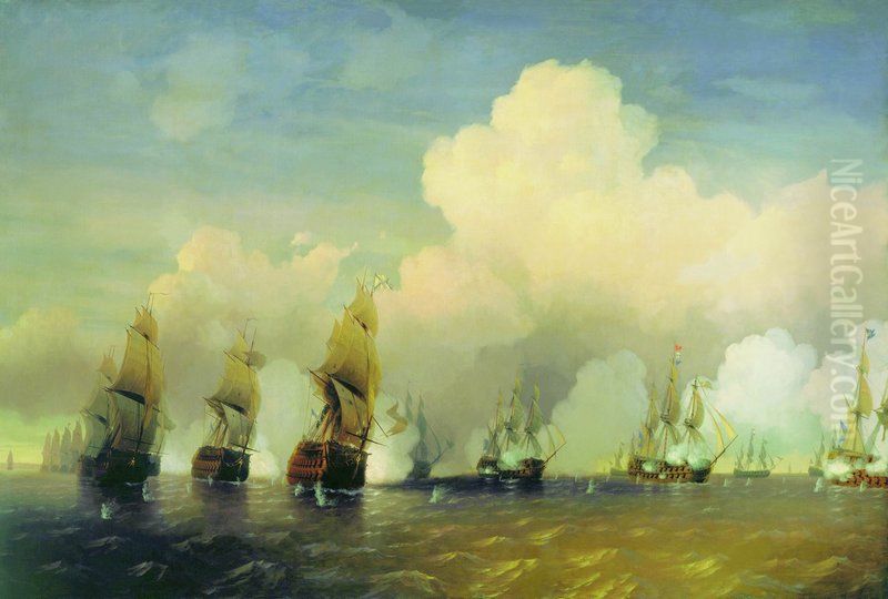 The Battle near Kronstadt, 1790 Oil Painting by Alexey Bogolyubov