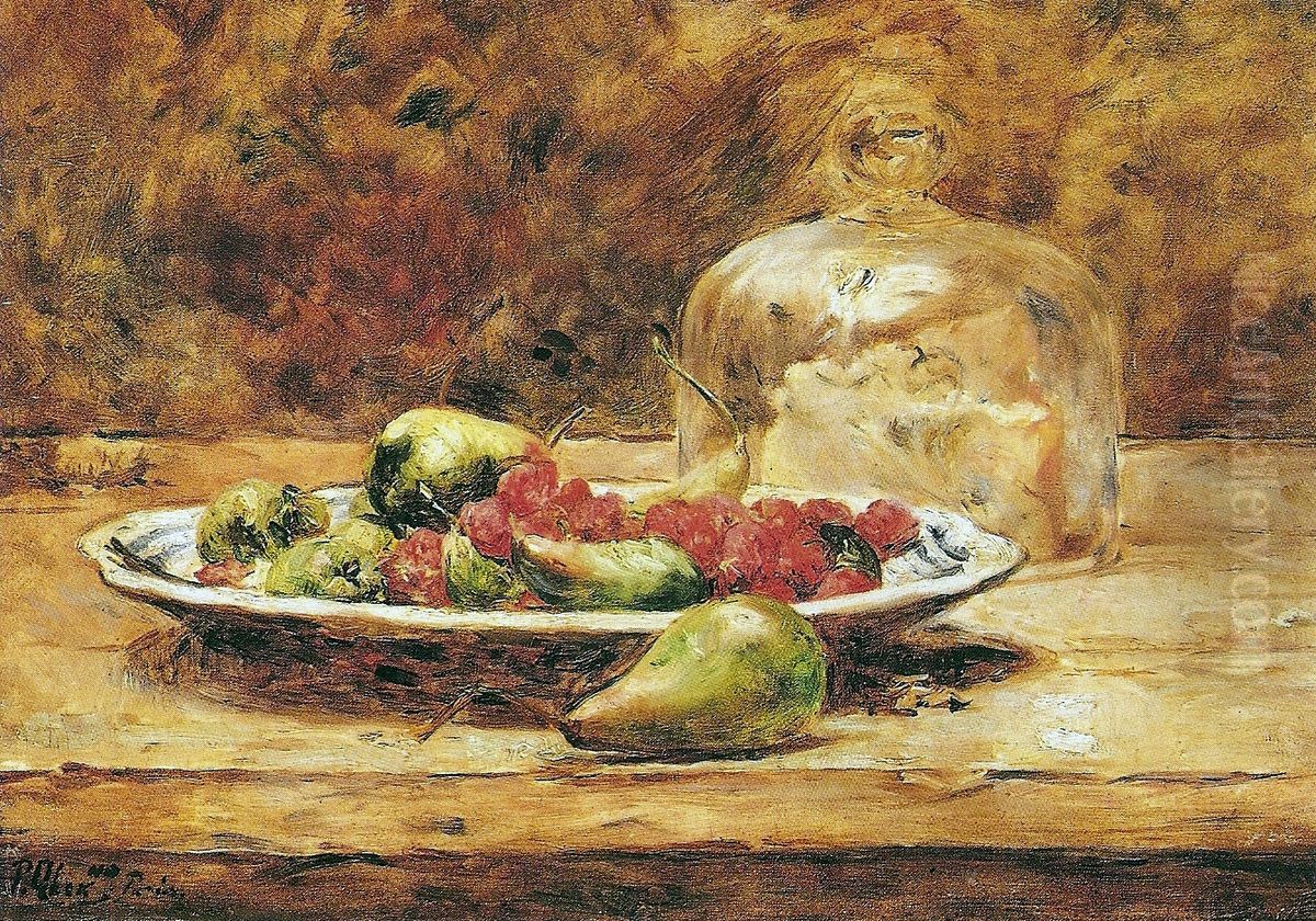 Still life - Pears and strawberries Oil Painting by Pedro Alexandrino Borges