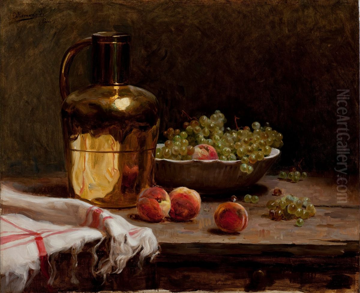 Still life - Grapes and Peaches Oil Painting by Pedro Alexandrino Borges