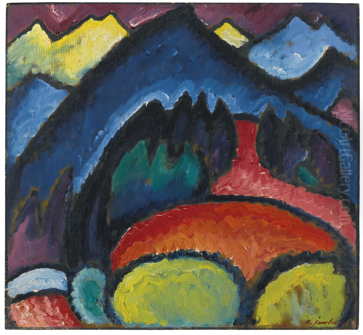 OBERSTDORF (GEBIRGE) (OBERSTDORF - MOUNTAINS) Oil Painting by Alexei Jawlensky