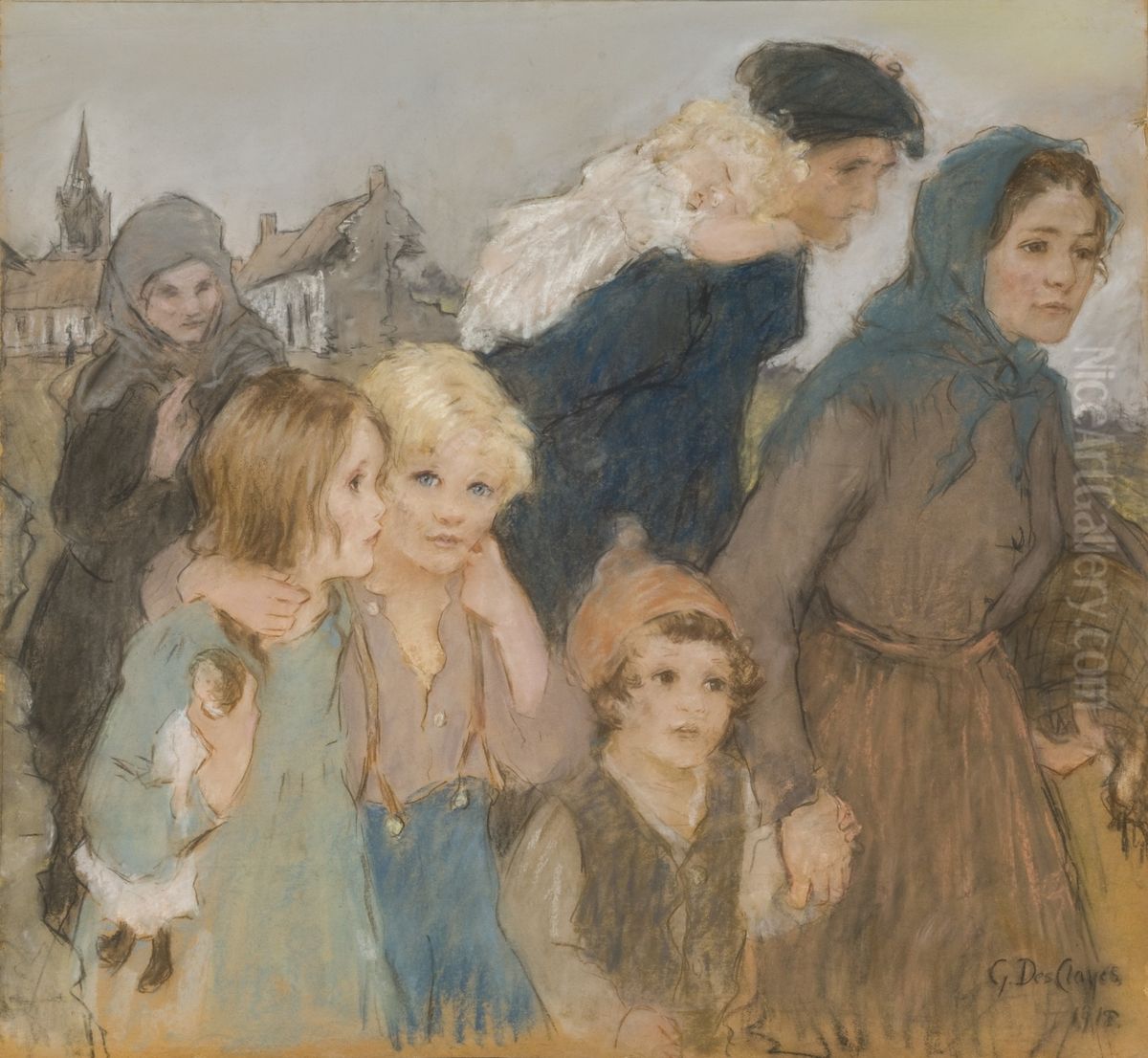 Untitled (The Refugees) Oil Painting by Gertrude Des Clayes