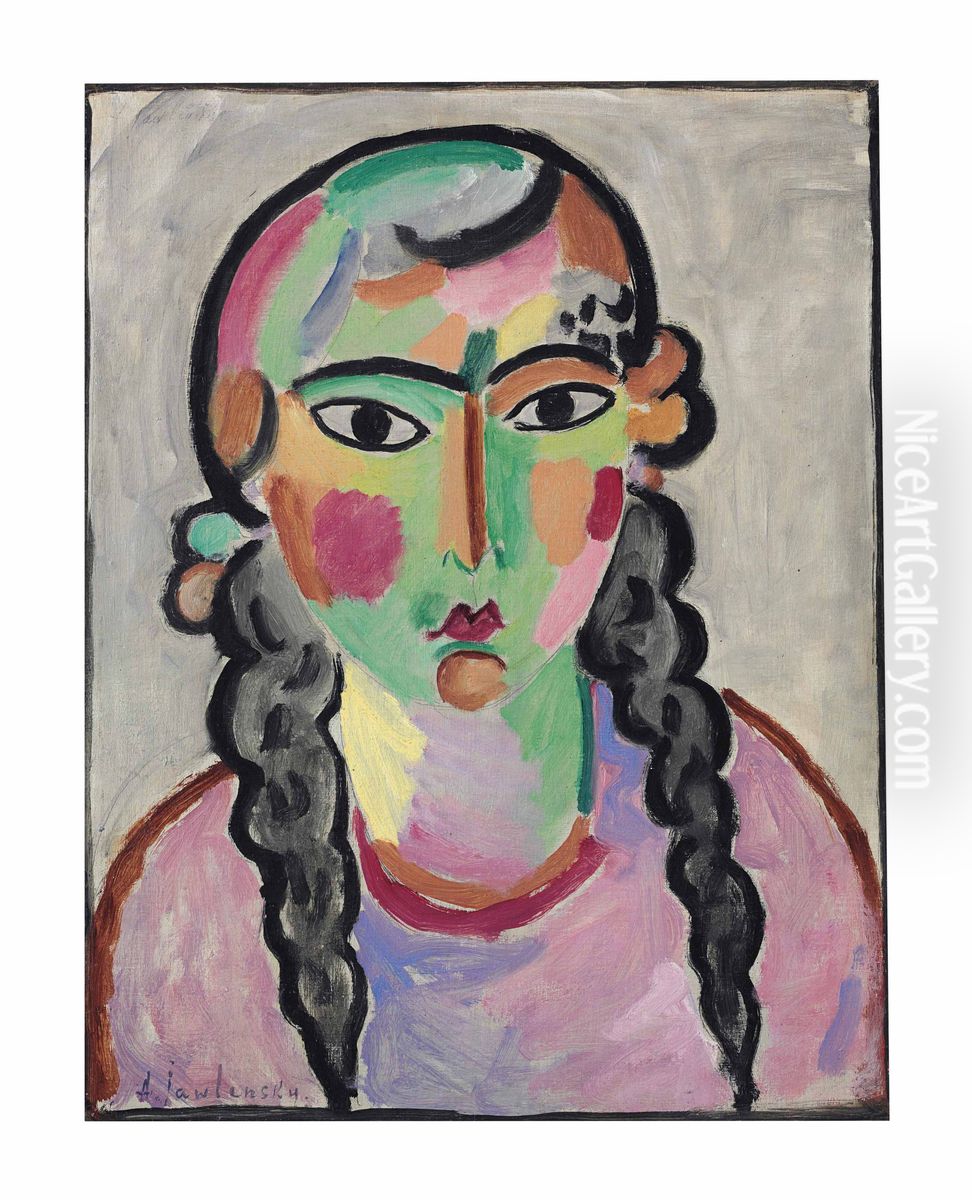 Das blasse Madchen mit grauen Zopfen Oil Painting by Alexei Jawlensky