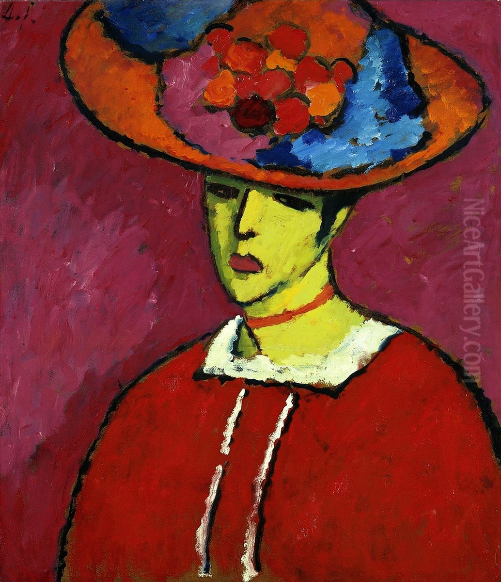 Schokko with wide-brimmed hat Oil Painting by Alexei Jawlensky