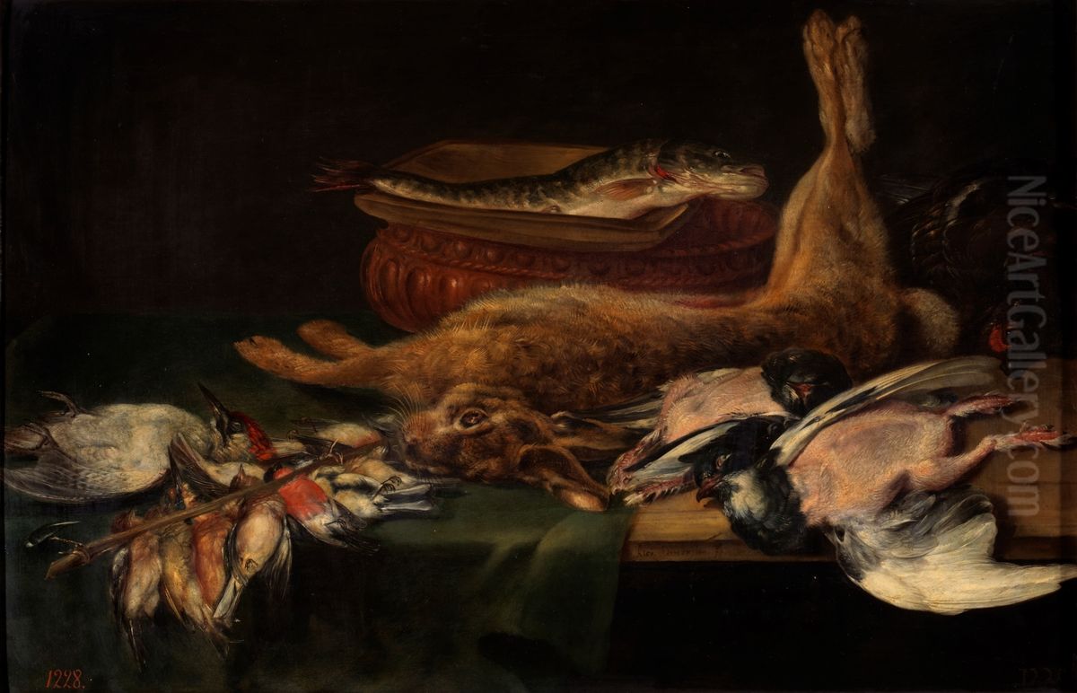 Still life with a hare, dead birds and fish Oil Painting by Alexander Adriaenssen