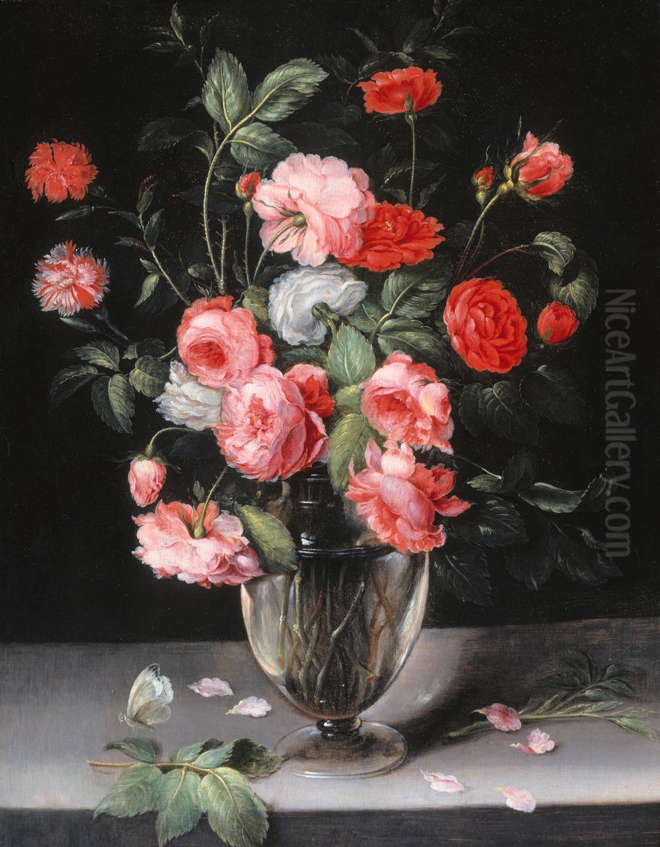 Still Life with Flowers in a Glass Vase Oil Painting by Alexander Adriaenssen