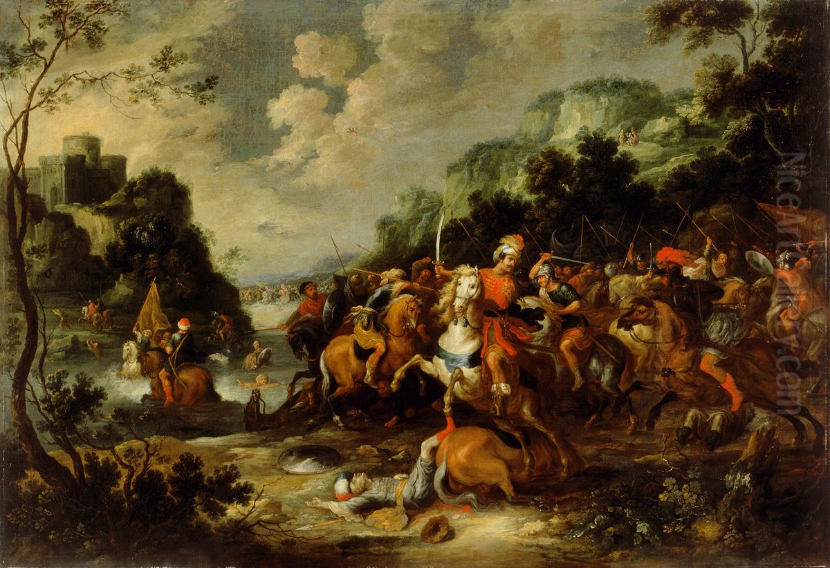 Joshua Fights the Amalekites Oil Painting by Alexander Casteels the Elder