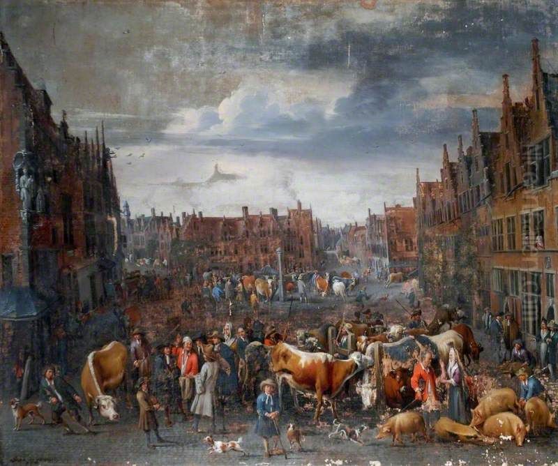 Cattle Market in Antwerp Oil Painting by Alexander van Bredael