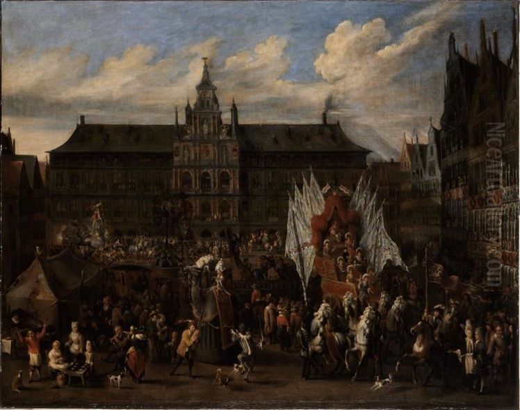 Festival in Antwerp on the square of the town hall in honor of the Spanish monarchy Oil Painting by Alexander van Bredael