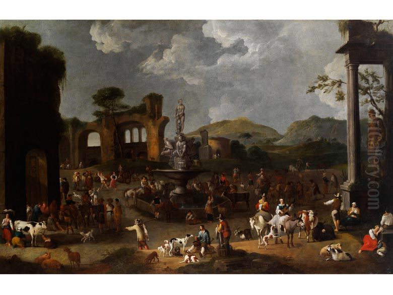 Large pastoral festival among ancient ruins Oil Painting by Alexander van Bredael