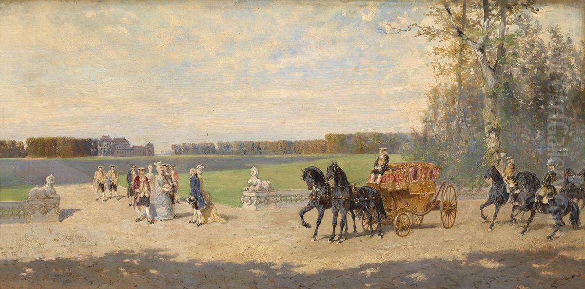 Ausfahrt vor dem Schloss Oil Painting by Alexander von Bensa