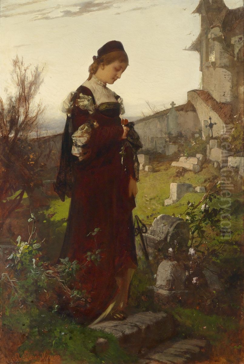 Madchen auf einem Friedhof Oil Painting by Sandor Liezen-Mayer