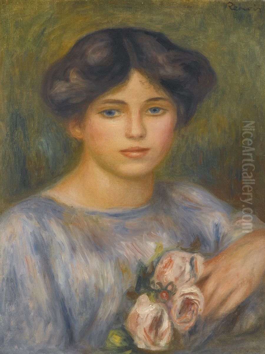 Giovane ragazza con rose Oil Painting by Pierre Auguste Renoir