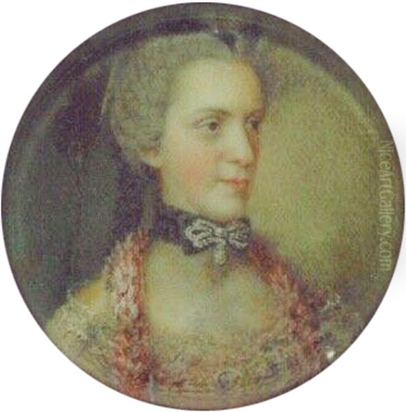 Maria Anna, Erzherzogin von Osterreich (1738-1789), in rosa Kleid, mit schwarzem, perlenbesetzten Halsband Oil Painting by Jean-Etienne Liotard