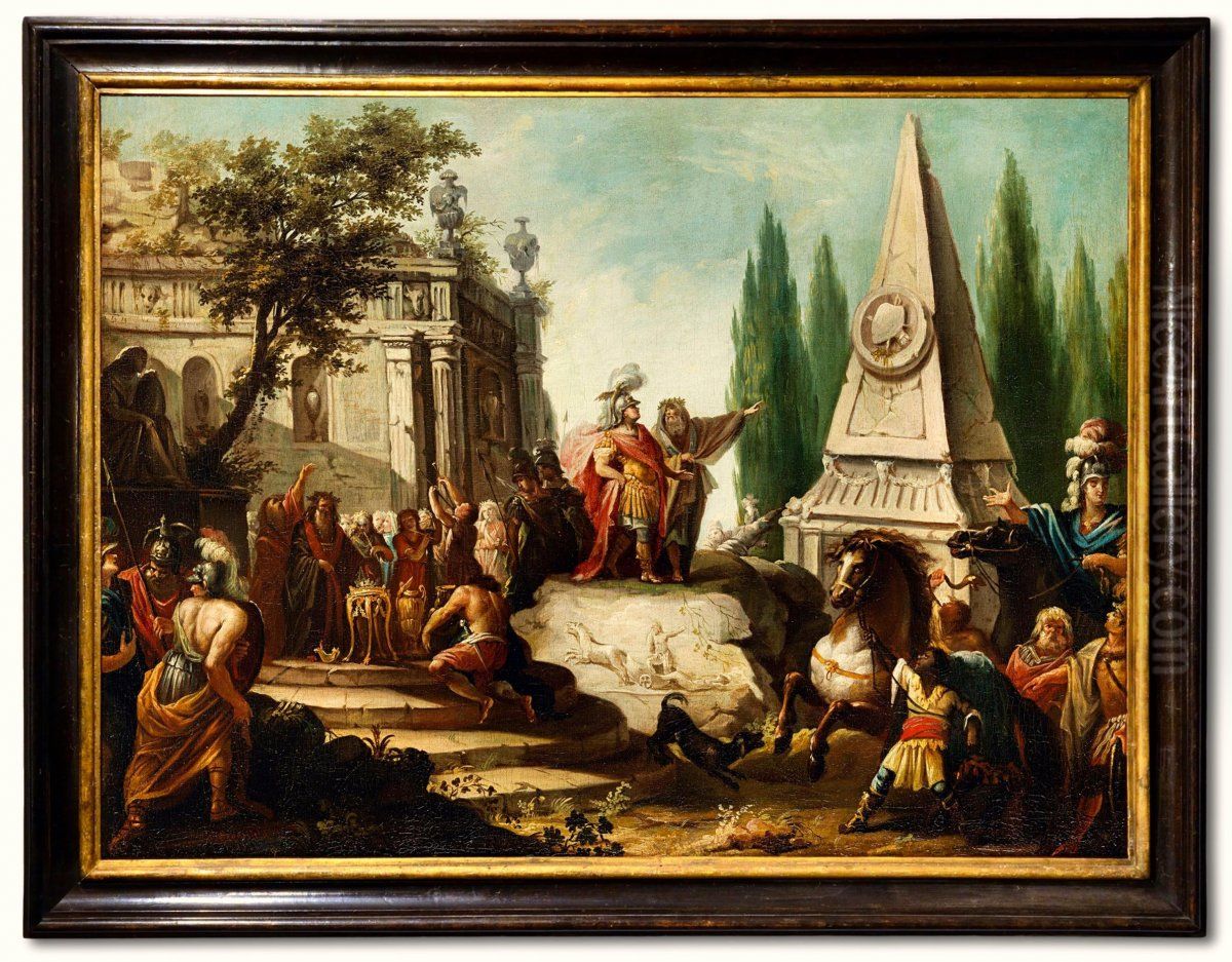 Alexander the Great at Achilles' Tomb Oil Painting by Johann Heinrich Schonfeld
