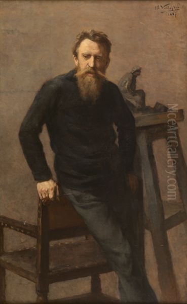 Constantin Meunier in his sculptor's studio Oil Painting by Isidore Verheyden