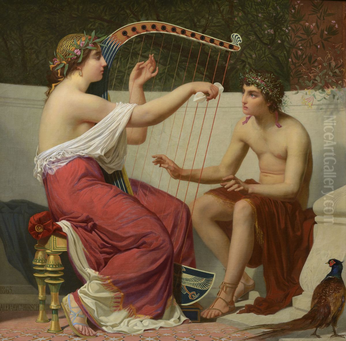 Calliope teaches Music to the young Orpheus Oil Painting by Auguste Alexandre Hirsch