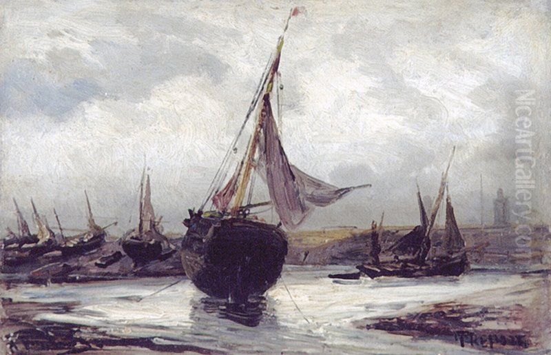 Boats in Treport Oil Painting by Alexey Bogolyubov
