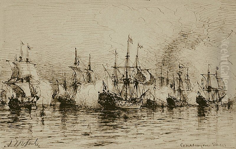 The Senyavin Battle Oil Painting by Alexey Bogolyubov