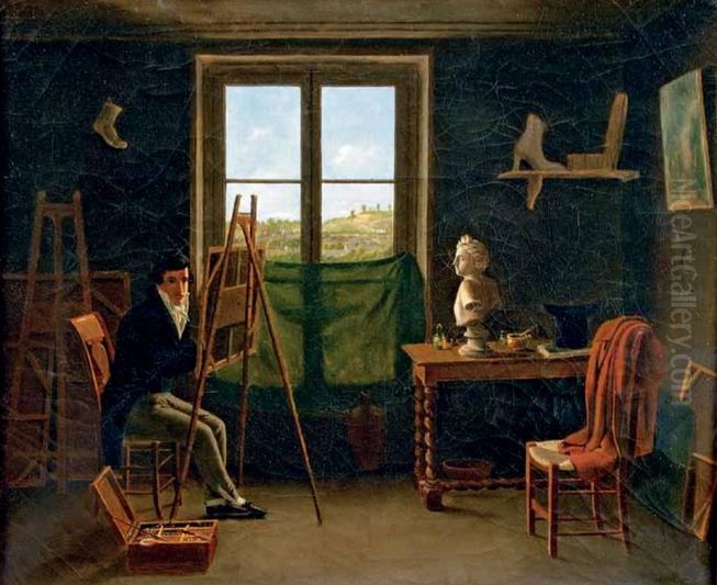 Self-portrait of the painter Mathieu Cochereau in his studio Oil Painting by Mathieu Cochereau