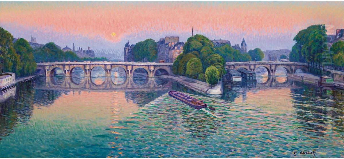Crepuscule, Lever De Lune Sur Le Pont Neuf Oil Painting by Gustave Cariot