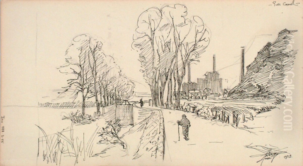 Paysage Petit canal Oil Painting by Henri Berge