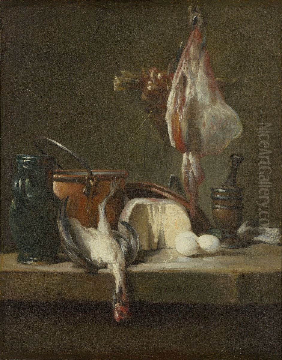 Stillleben mit Rochen und Korb mit Zwiebeln Oil Painting by Jean-Baptiste-Simeon Chardin
