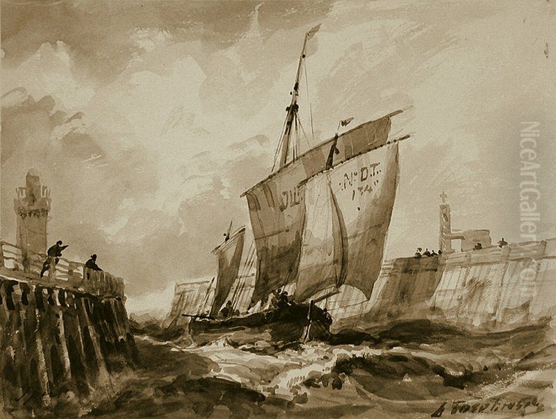 Fishing Boats Oil Painting by Alexey Bogolyubov