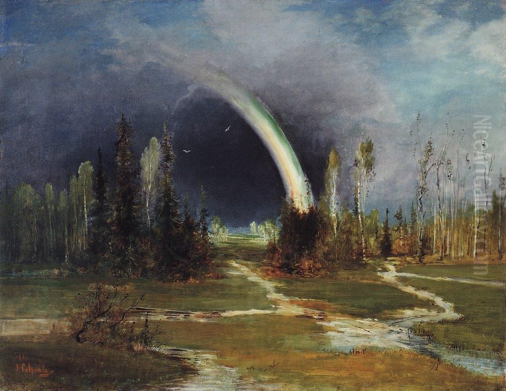 Landscape with a Rainbow Oil Painting by Alexei Kondratievich Savrasov