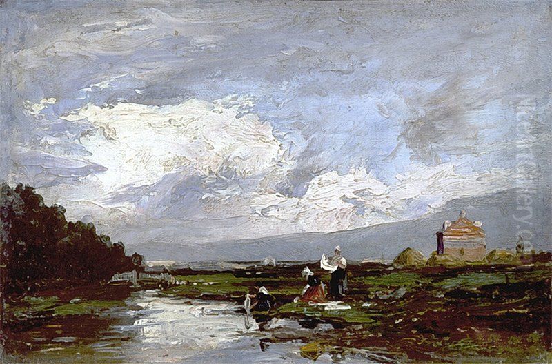 Washerwomen in Franzensbad Oil Painting by Alexey Bogolyubov