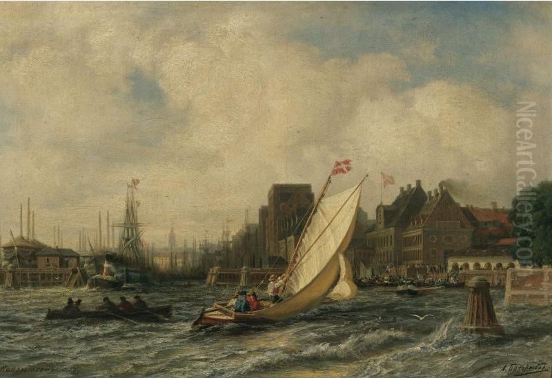 Copenhagen Harbor Oil Painting by Alexey Bogolyubov