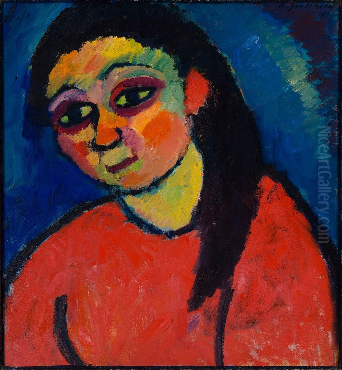 Frau mit roter Bluse Oil Painting by Alexei Jawlensky