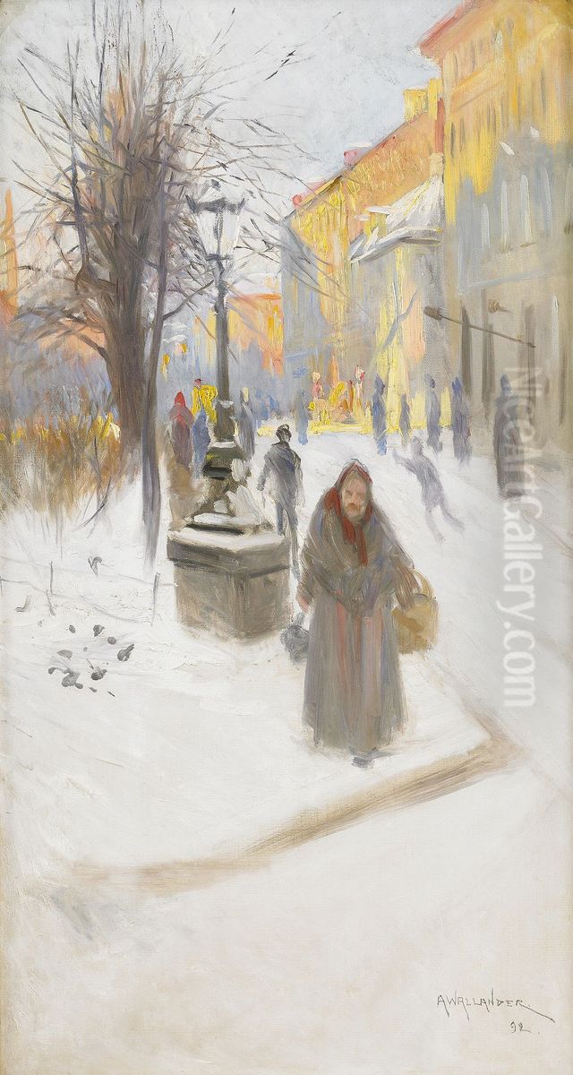 Artillerigatan i vinterskrud Oil Painting by Alf, Alfred Wallander
