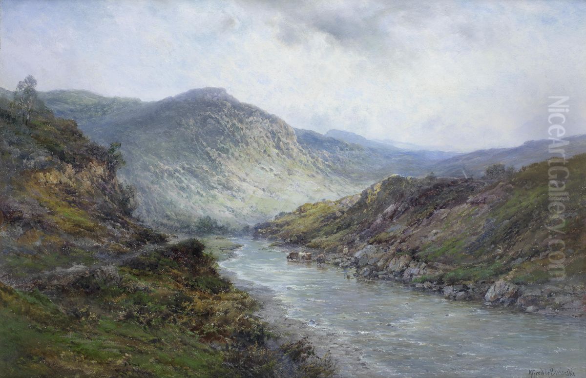 A Perthshire river Oil Painting by Alfred de Breanski