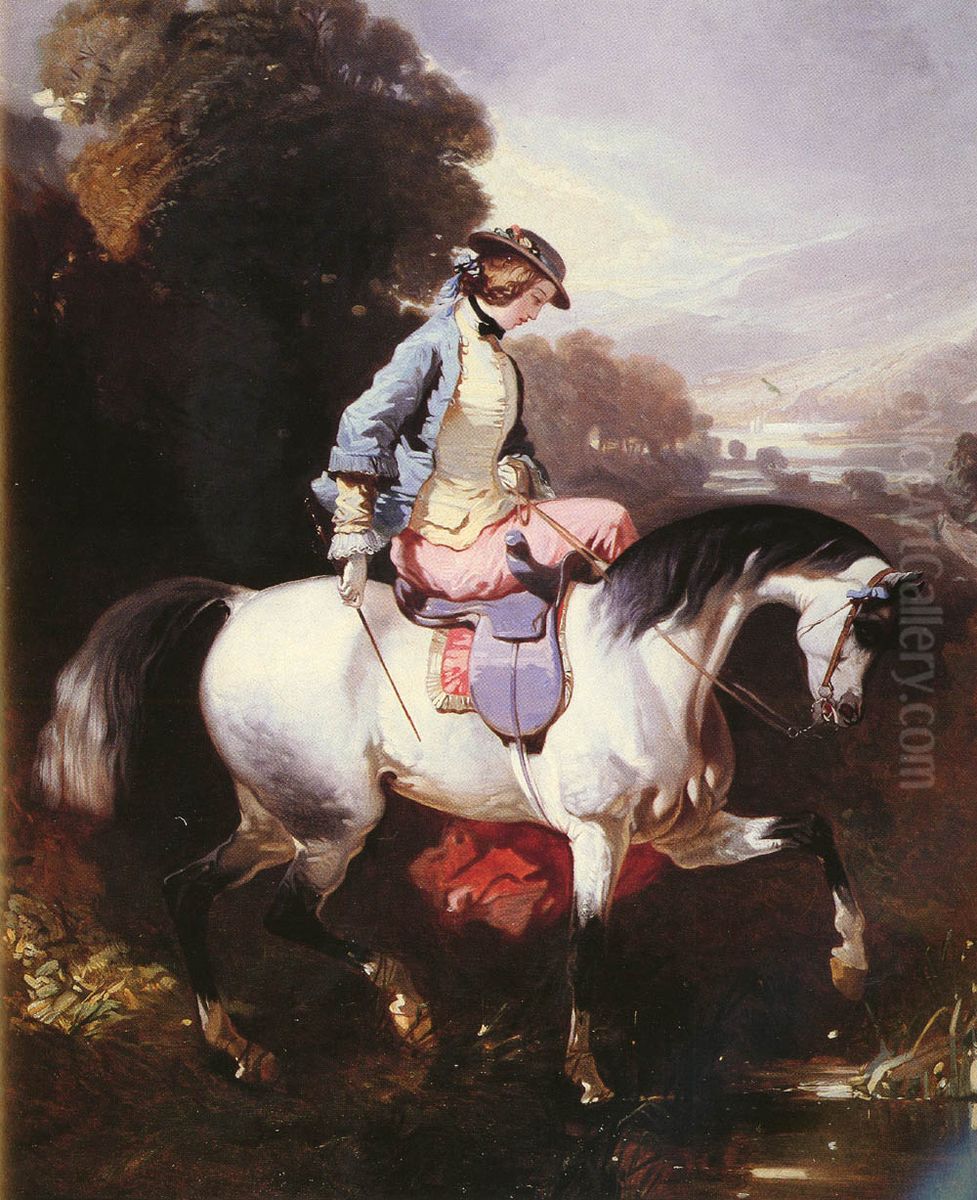 An Elegant Equestrienne Oil Painting by Alfred De Dreux