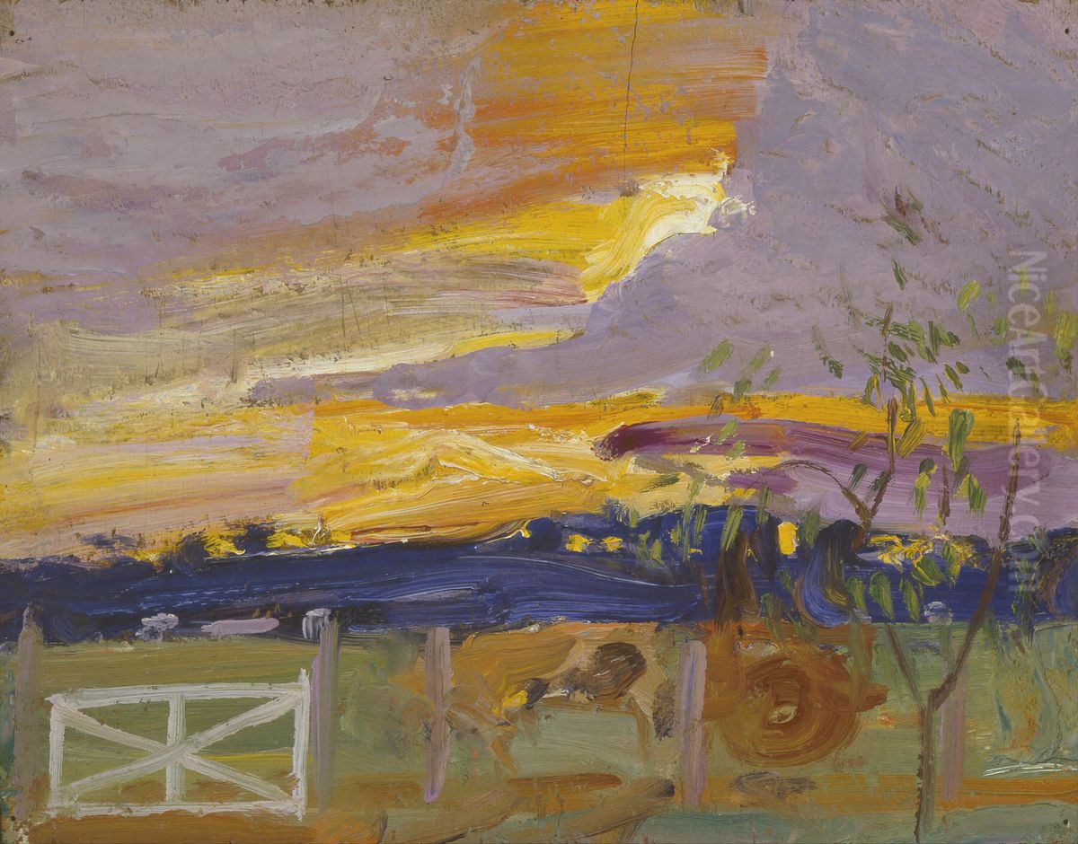 Gate at the Home in Nairobi (Oxcarts on the Nairobi Road) Oil Painting by Akseli Valdemar Gallen-Kallela