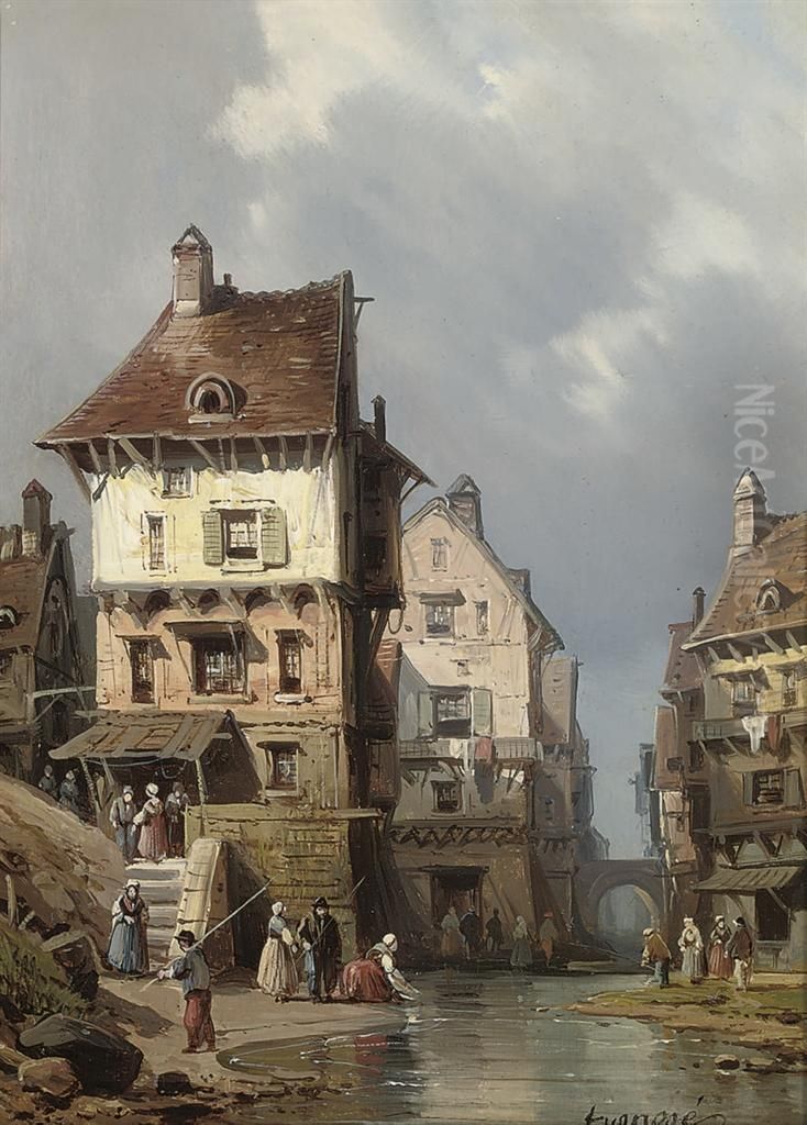 Les Lavandieres Oil Painting by Joseph Kuwasseg Carl