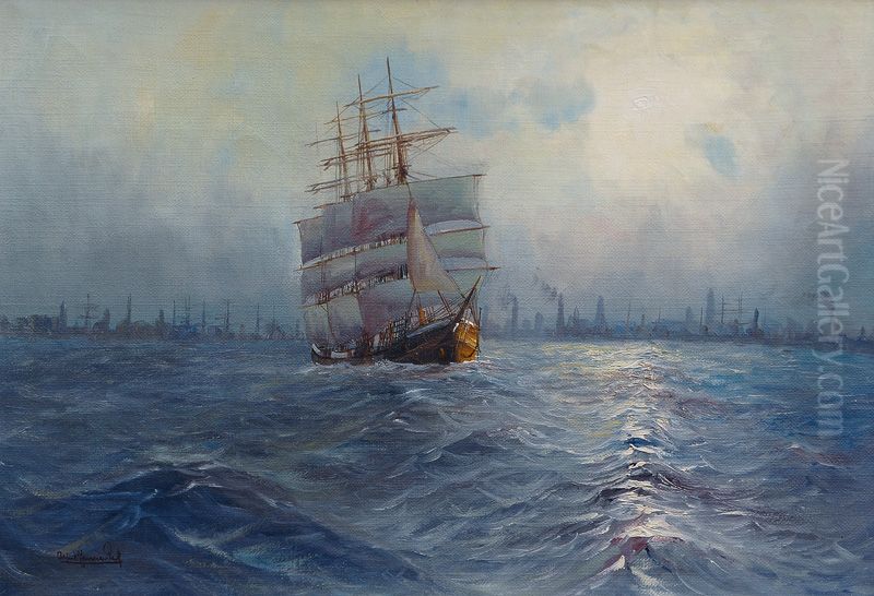 Mondnacht an der schwedischen Kuste Oil Painting by Alfred Jensen