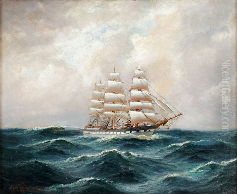 Ships motif Oil Painting by Alfred Jensen