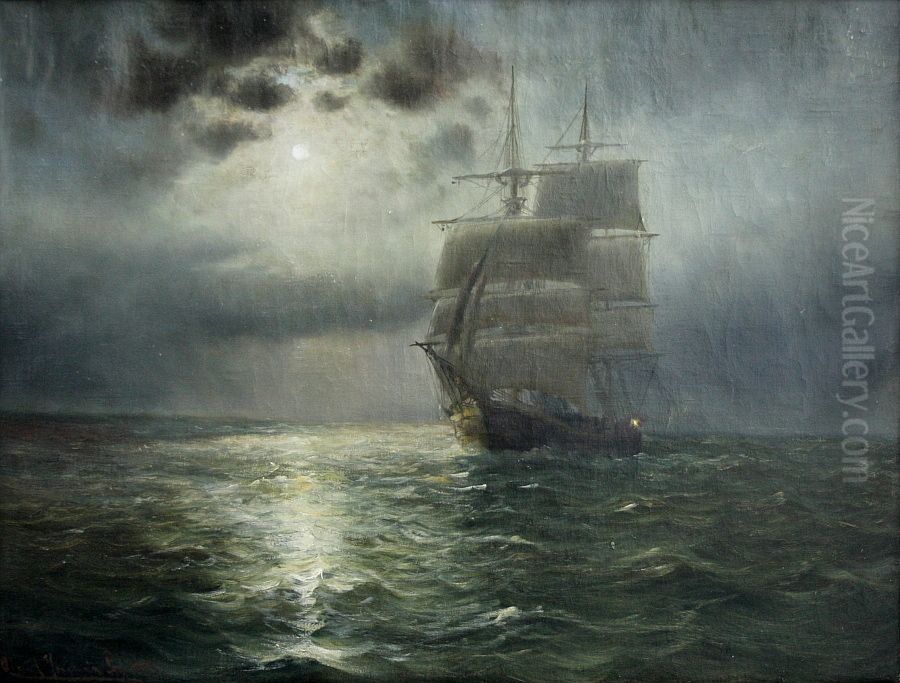 Maaneskinsnat i. Kattegat Oil Painting by Alfred Jensen