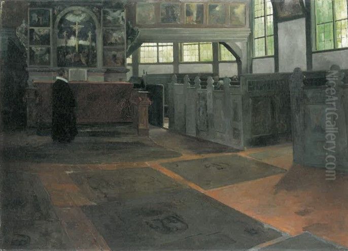 In der Kirche zu Allermohe Oil Painting by Alfred Mohrbutter