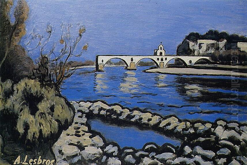 Le Pont Saint-Benezet aux galets Oil Painting by Alfred Lesbros