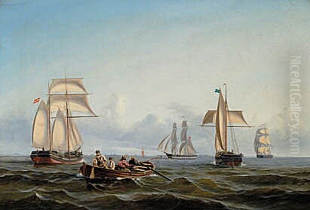 Fishermen in the Sound, Denmark. Oil Painting by Alfred Olsen